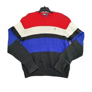 Polo Ralph Lauren VTG 90s Y2K Mens Colorblock Sweater L Red White‎ Blue Stripe